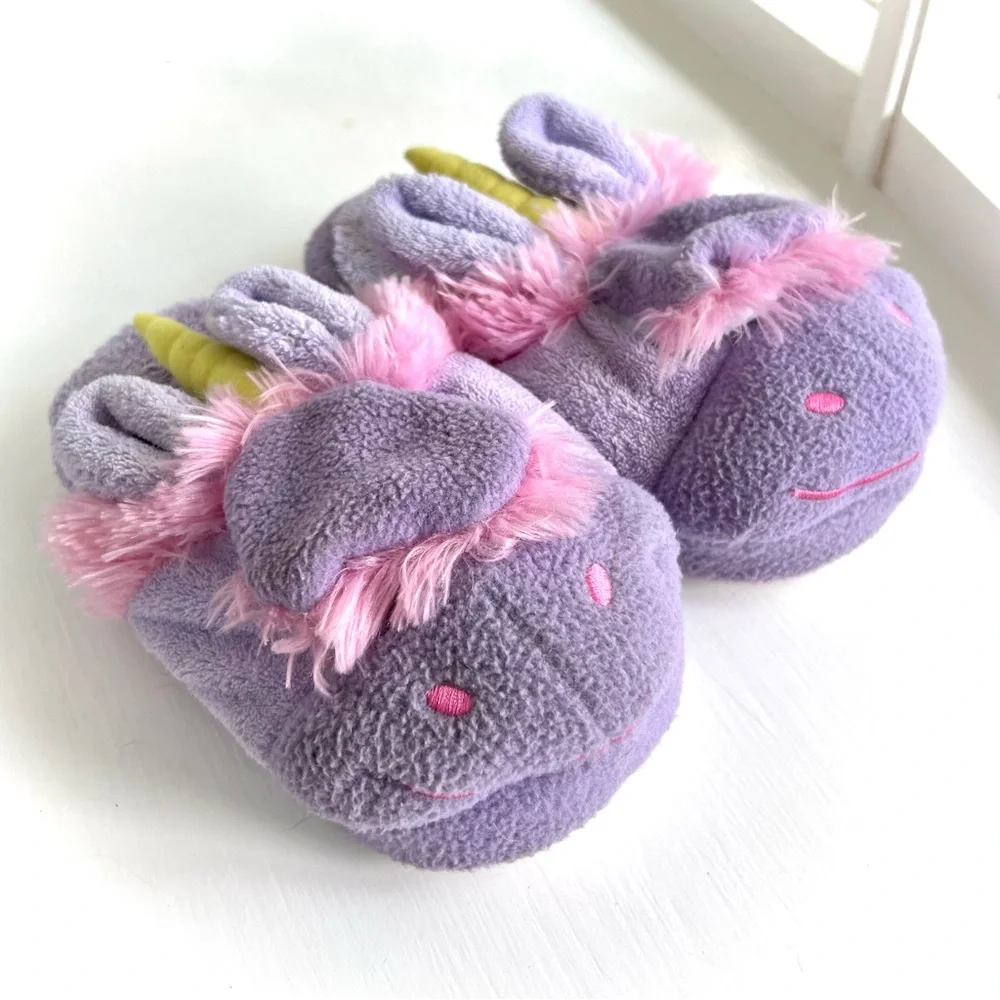 Stompeez Kids Unicorn Slippers Purple & Pink Size Medium Plush Slipper Shoes